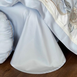 Luxury Custom 100S Australia Cotton Comforter Linen Embroidery Duvet Cover Sets Soft Blue Breathable Zipper Closure Quality Home Bedding Set