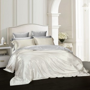Luxury Plain White 100% Mulberry Silk Quilt Cover Bed Sheets Custom Home Textile Silky 4PCS Bedding Set