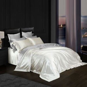 Luxury Plain White 100% Mulberry Silk Quilt Cover Bed Sheets Custom Home Textile Silky 4PCS Bedding Set