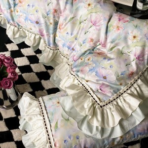 Soft 100S Cotton Satin Pink Lace Duvet Cover Bedding Set King Size King Duvet Cover Set Supplier