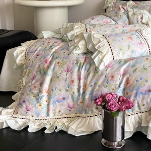 Soft 100S Cotton Satin Pink Lace Duvet Cover Bedding Set King Size King Duvet Cover Set Supplier