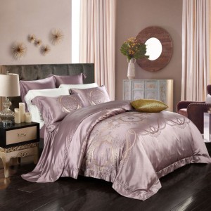 Luxury Mulberry Silk Home Textile Customized Pink Jacquard Bed Linen Flat Fitted Sheet Queen King Size Bedroom Guangdong Bedding Set Wholesale