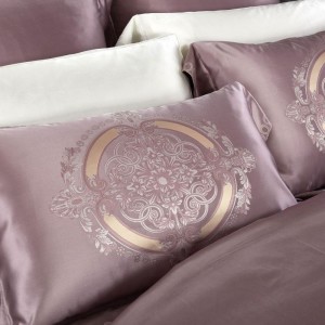 Luxury Mulberry Silk Home Textile Customized Pink Jacquard Bed Linen Flat Fitted Sheet Queen King Size Bedroom Guangdong Bedding Set Wholesale
