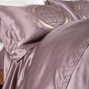 Luxury Mulberry Silk Home Textile Customized Pink Jacquard Bed Linen Flat Fitted Sheet Queen King Size Bedroom Guangdong Bedding Set Wholesale