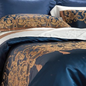 Luxury Mulberry Silk Yarn-Dyed Jacquard Duvet Cover Blue King Quilt Cover Smoothy Bed Sheets Home Textile 4PCS Bedding Set