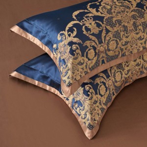 Luxury Mulberry Silk Yarn-Dyed Jacquard Duvet Cover Blue King Quilt Cover Smoothy Bed Sheets Home Textile 4PCS Bedding Set