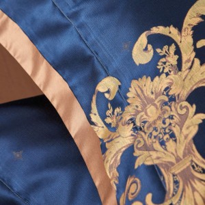 Luxury Mulberry Silk Yarn-Dyed Jacquard Duvet Cover Blue King Quilt Cover Smoothy Bed Sheets Home Textile 4PCS Bedding Set