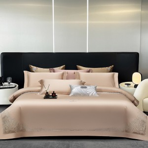 High grade khaki 100S long staple cotton home textiles embroidery duvet cover bedding set supplier