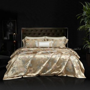 Luxury Natural Mulberry Silk Home Textile Gold Yarn-Dyed Jacquard Floral Duvet Cover Cozy Skin-Friendly Bed Sheets 4PCS Sabanas Bed Linen Bedding Set Wholesale