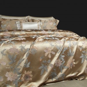 Luxury Natural Mulberry Silk Home Textile Gold Yarn-Dyed Jacquard Floral Duvet Cover Cozy Skin-Friendly Bed Sheets 4PCS Sabanas Bed Linen Bedding Set Wholesale