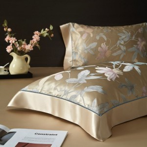 Luxury Natural Mulberry Silk Home Textile Gold Yarn-Dyed Jacquard Floral Duvet Cover Cozy Skin-Friendly Bed Sheets 4PCS Sabanas Bed Linen Bedding Set Wholesale