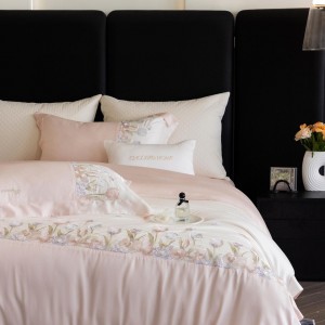 Premium quality 100% Australia cotton 4 pieces home textiles pink embroidery bedding set supplier