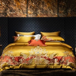 High-End embroidery comforter set 500TC gold bedsheets queen king size 100% cotton coverlets with 2 soft pillowslips bedding set supplier