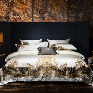 High-End embroidery comforter set 500TC gold bedsheets queen king size 100% cotton coverlets with 2 soft pillowslips bedding set supplier