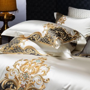 High-End embroidery comforter set 500TC gold bedsheets queen king size 100% cotton coverlets with 2 soft pillowslips bedding set supplier