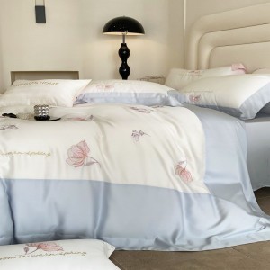 Light Luxury Blue Duvet Quilt Comforter Cover Floral Embroidery Home Textile Lyocell Bed Sheets Bedding Set
