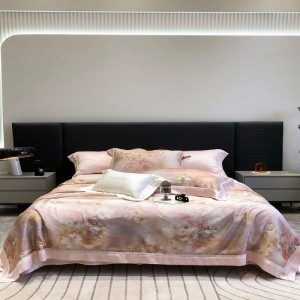Cooling lyocell digital printing summer quilt bed sheet pillowcases floral plant bedding set for home