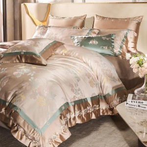 Jacquard comforter duvet cover with 2 pillow shams 100s cotton double coverlets flat sheet 4PCS textile gold bedding set wholesaler