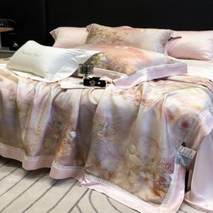 Cooling lyocell digital printing summer quilt bed sheet pillowcases floral plant bedding set for home
