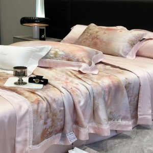 Cooling lyocell digital printing summer quilt bed sheet pillowcases floral plant bedding set for home