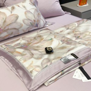 Light luxury purple floral plant digital printing summer quilt queen king bed sheets bedding set