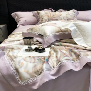 Light luxury purple floral plant digital printing summer quilt queen king bed sheets bedding set