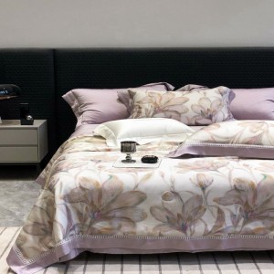 Light luxury purple floral plant digital printing summer quilt queen king bed sheets bedding set