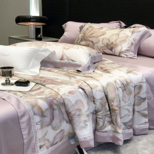 Light luxury purple floral plant digital printing summer quilt queen king bed sheets bedding set