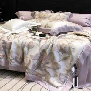 Light luxury purple floral plant digital printing summer quilt queen king bed sheets bedding set