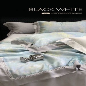 Light blue summer quilt lyocell digital printing bedding set with double pillowcases bed sheets