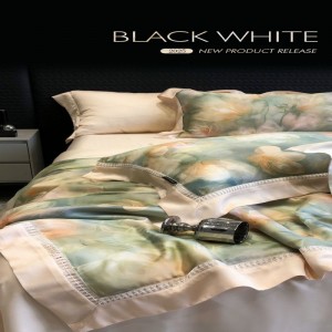 Green digital printing floral summer quilt custom bed sheets duvet cover lyocell bedding set