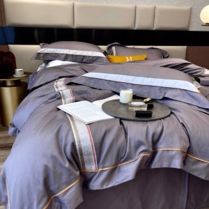 High-End Custom 500tc Ultra-Soft Egyptian Cotton Yarn-Dyed Jacquard Quilt Cover Bed Sheets Gray Queen King 4PCS Bedding Set Spot Wholesale