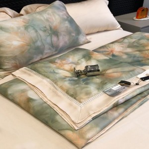 Green digital printing floral summer quilt custom bed sheets duvet cover lyocell bedding set