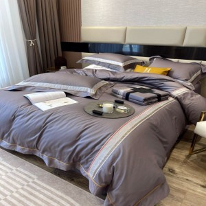 High-End Custom 500tc Ultra-Soft Egyptian Cotton Yarn-Dyed Jacquard Quilt Cover Bed Sheets Gray Queen King 4PCS Bedding Set Spot Wholesale