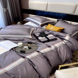 High-End Custom 500tc Ultra-Soft Egyptian Cotton Yarn-Dyed Jacquard Quilt Cover Bed Sheets Gray Queen King 4PCS Bedding Set Spot Wholesale