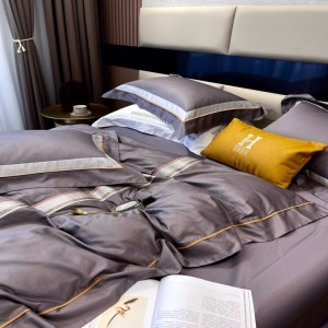 High-End Custom 500tc Ultra-Soft Egyptian Cotton Yarn-Dyed Jacquard Quilt Cover Bed Sheets Gray Queen King 4PCS Bedding Set Spot Wholesale