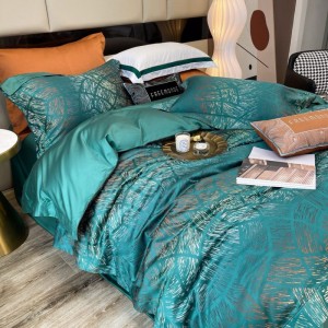 Emerald Green Yarn-Dyed Jacquard Duvet Cover 120s Egyptian Cotton Bed Sheets Luxury Home Textile Queen King Bed Linen 4PCS Bedding Set in Stock