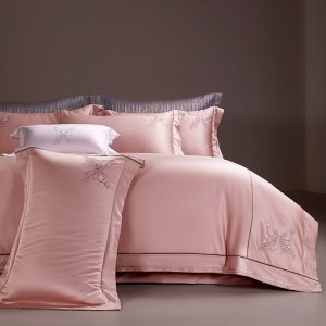 High-end designer home textile cotton embroidered quilt cover bed sheet pink bedding set