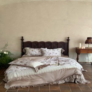 60s lyocell digital printing and lace embroidery duvet cover pink bed sheets high grade bedding set