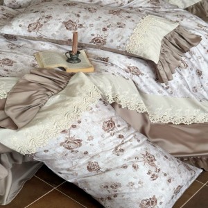 60s lyocell digital printing and lace embroidery duvet cover pink bed sheets high grade bedding set