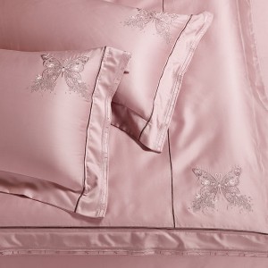 High-end designer home textile cotton embroidered quilt cover bed sheet pink bedding set