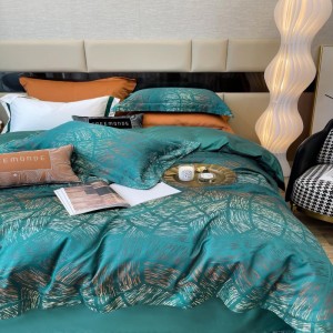 Emerald Green Yarn-Dyed Jacquard Duvet Cover 120s Egyptian Cotton Bed Sheets Luxury Home Textile Queen King Bed Linen 4PCS Bedding Set in Stock