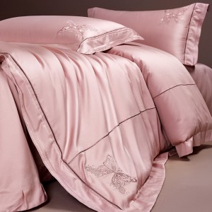 High-end designer home textile cotton embroidered quilt cover bed sheet pink bedding set