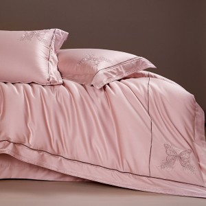 High-end designer home textile cotton embroidered quilt cover bed sheet pink bedding set