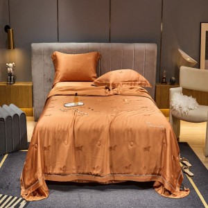 Orange summer quilt lyocell home textile high end custom bed sheets 400tc lyocell jacquard bedding set