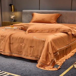 Orange summer quilt lyocell home textile high end custom bed sheets 400tc lyocell jacquard bedding set