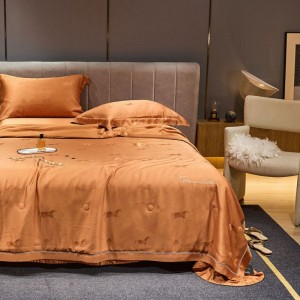 Orange summer quilt lyocell home textile high end custom bed sheets 400tc lyocell jacquard bedding set