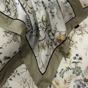 Light luxury senior lyocell cotton bed linen exquisite king size house printing comforter cover green bedroom bedding set wholesaler