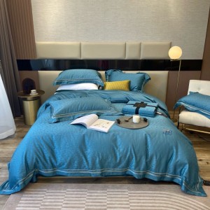 500tc Egyptian Cotton 4PCS Bed Sets Home Textile Blue Yarn-Dyed Jacquard Duvet Cover Bed Sheets Embroidery Edge Bedding Set Wholesale