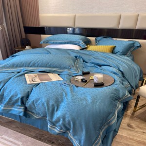500tc Egyptian Cotton 4PCS Bed Sets Home Textile Blue Yarn-Dyed Jacquard Duvet Cover Bed Sheets Embroidery Edge Bedding Set Wholesale